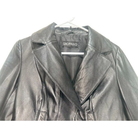 Sao Paulo Lamb Leather Moto Jacket Womens Small Black Biker Crop Asymmetrical - Picture 8 of 16